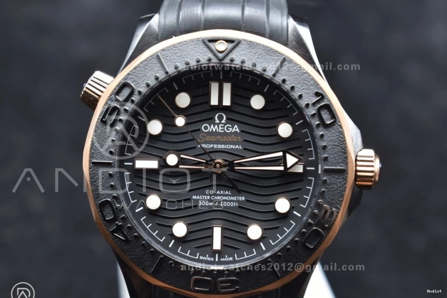 Best 300m Black Seamaster Dial Edition A8806 Ceramic Strap Black RG VSF Black 1:1 on 43.5mm Bezel Rubber 1220